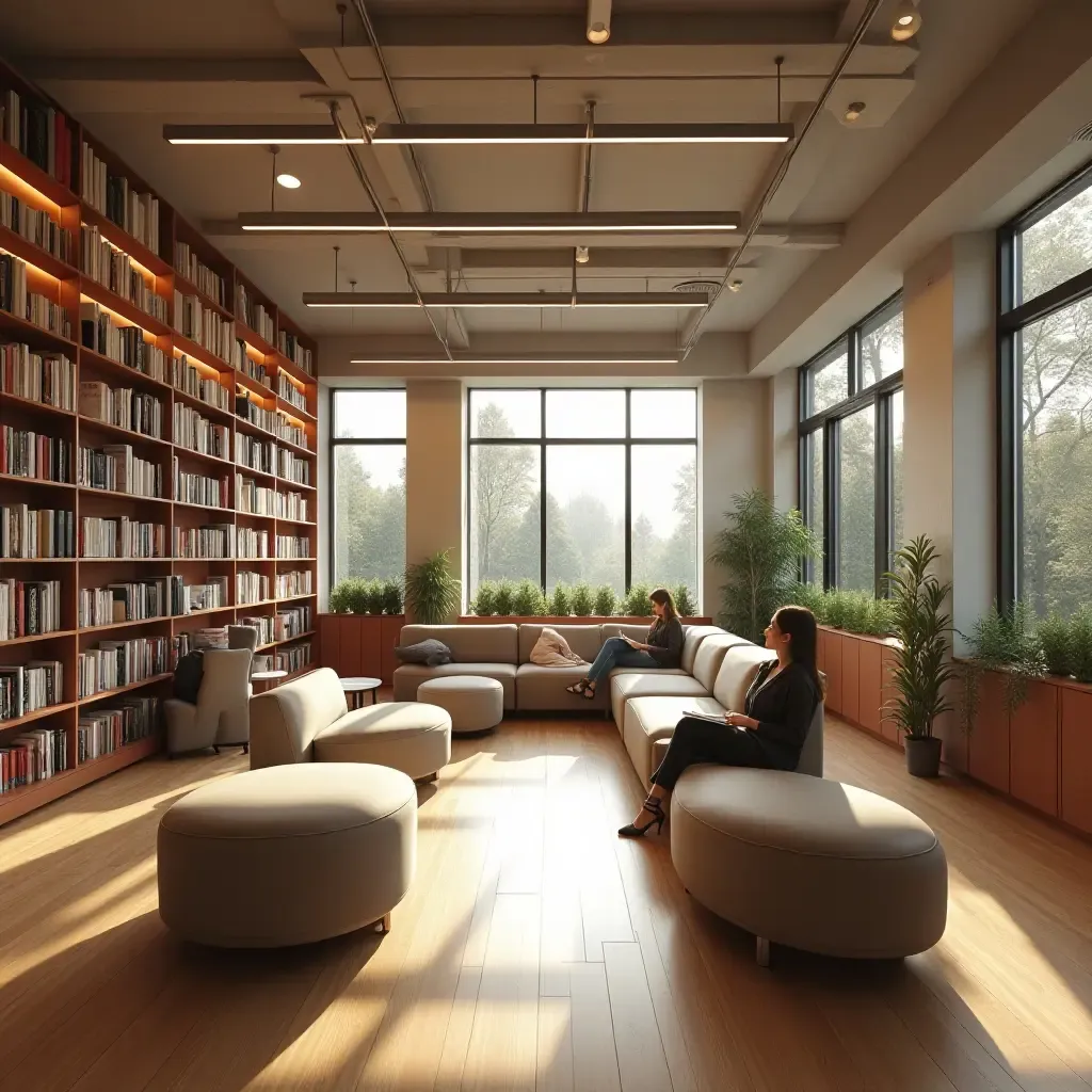 a photo of a library layout that encourages social interaction among visitors