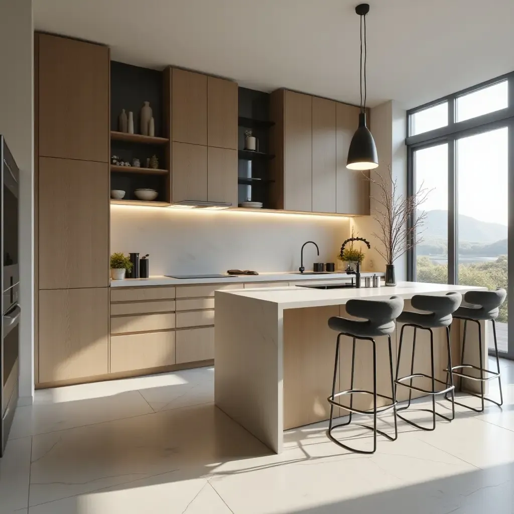 a photo of a modern kitchen with sleek lines and functional decor