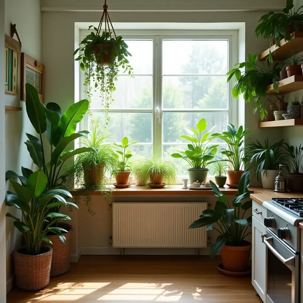 a photo of a kitchen nook filled with tropical plants