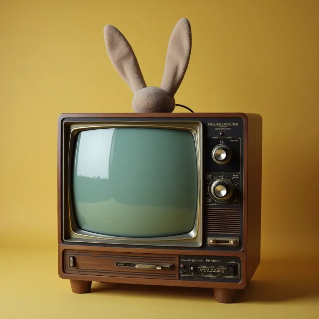 a photo of a retro television with rabbit ear antennas