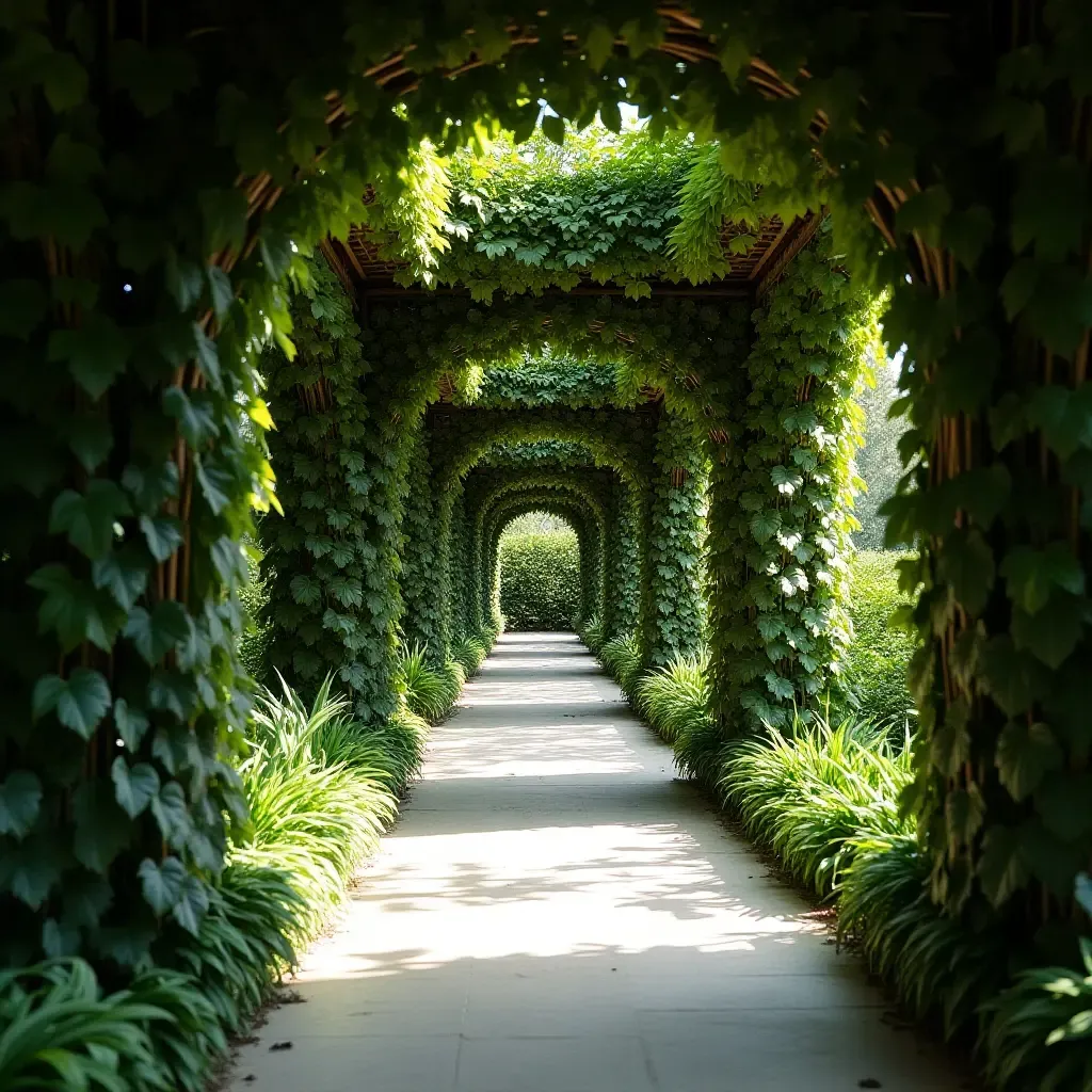 a photo of a corridor featuring a wall of climbing plants