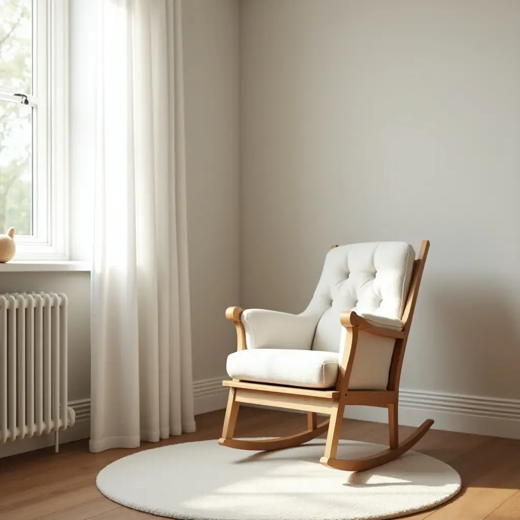 a photo of a nursery with a charming, old-fashioned rocking chair