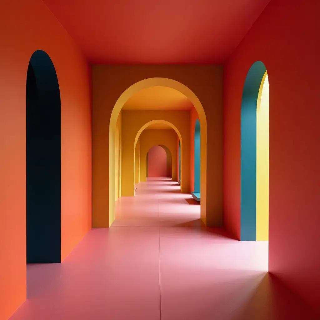 a photo of a trendy corridor featuring bold color contrasts