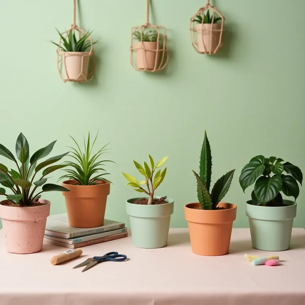 a photo of a craft area with plant-themed supplies