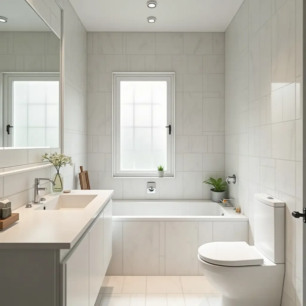 a photo of a family-friendly bathroom with durable materials and easy-clean surfaces