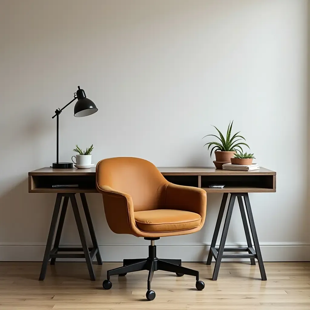 a photo of an industrial-style chair paired with a desk