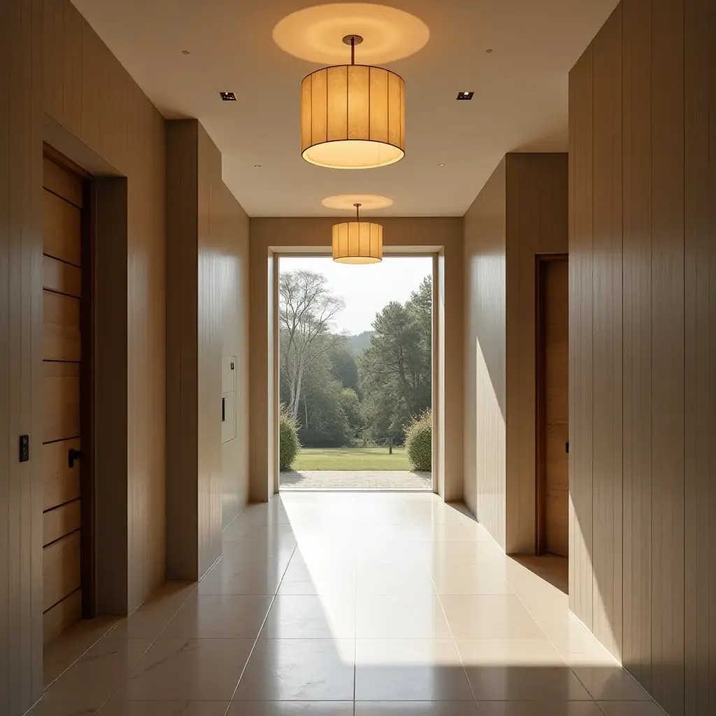 a photo of an entrance hall with pendant lighting creating a focal point