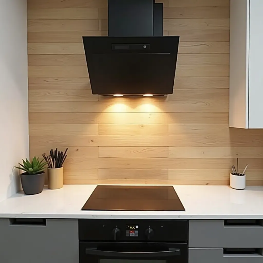 a photo of a wooden backsplash behind a stove