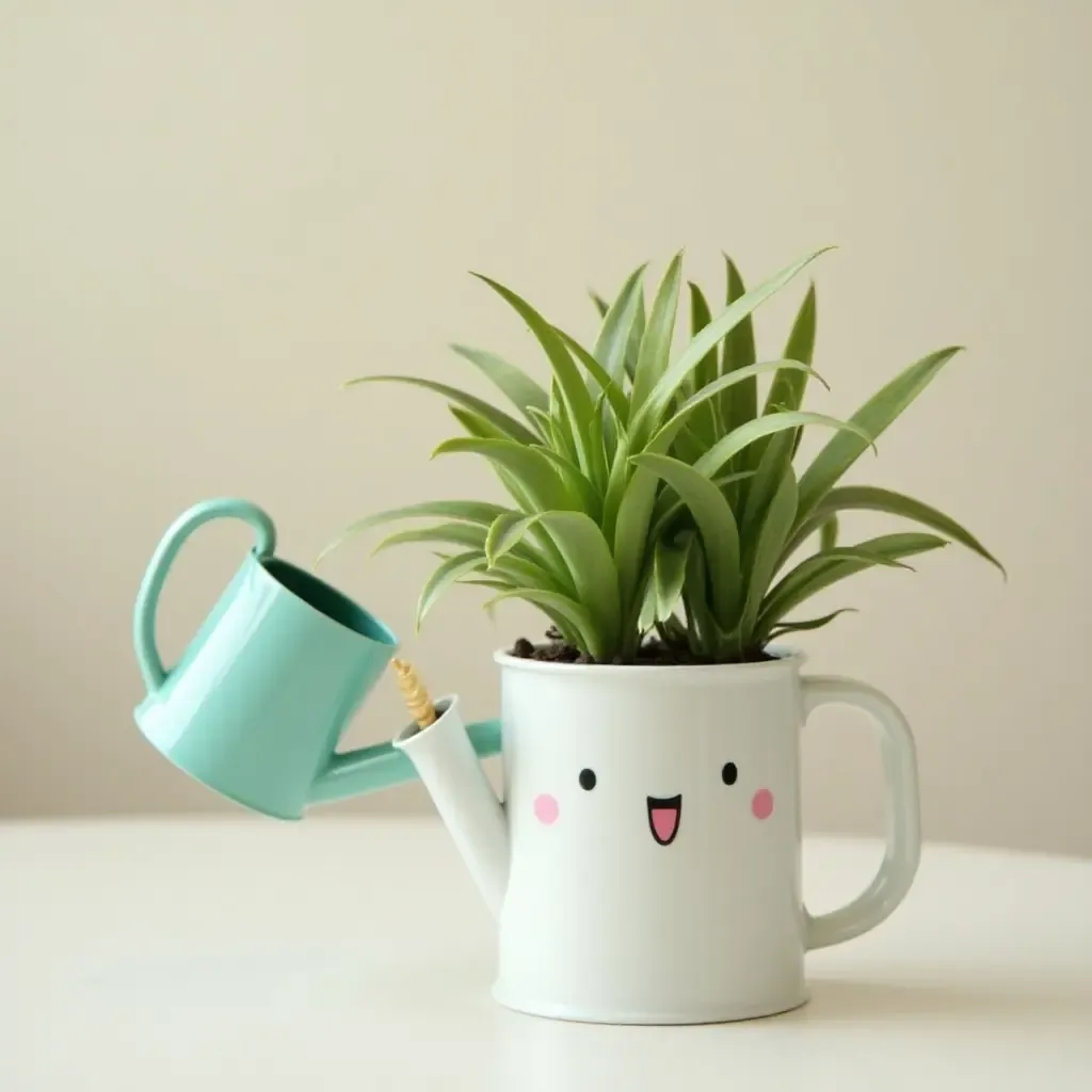 a photo of a cute plant watering can as decor