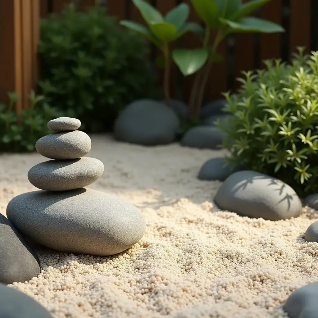 a photo of a zen garden corner with sand and stones