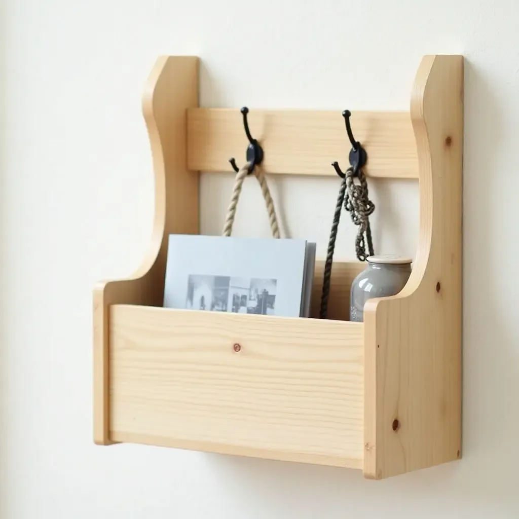 a photo of a DIY entryway caddy for mail and small items