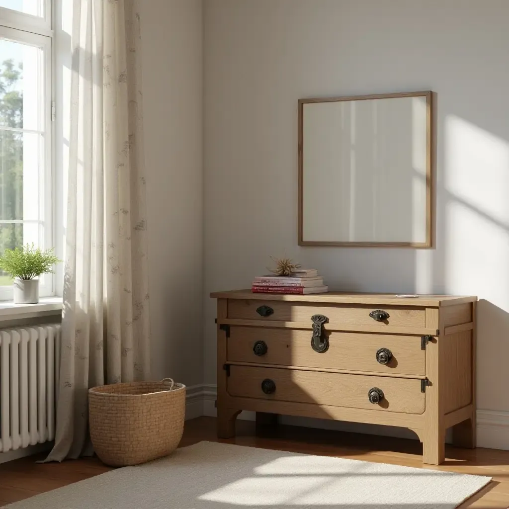 a photo of a cozy corner featuring a decorative storage chest