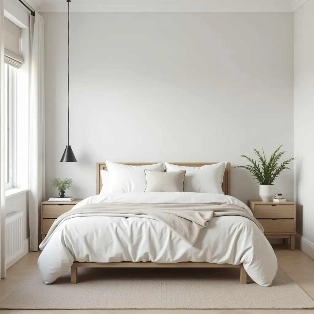 a photo of a chic bedroom featuring Scandinavian design principles and a light color scheme