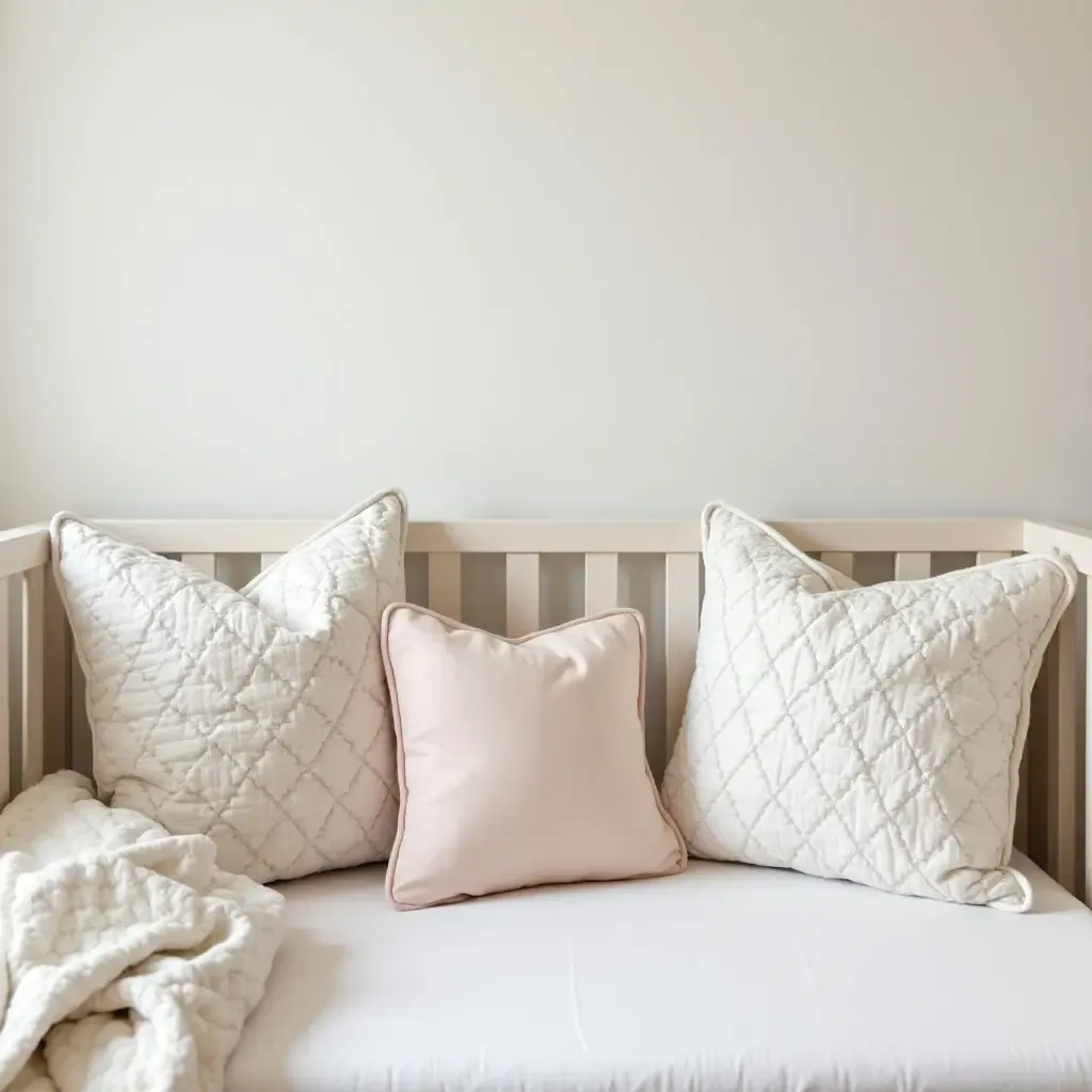 a photo of a nursery with throw pillows that complement the crib bedding