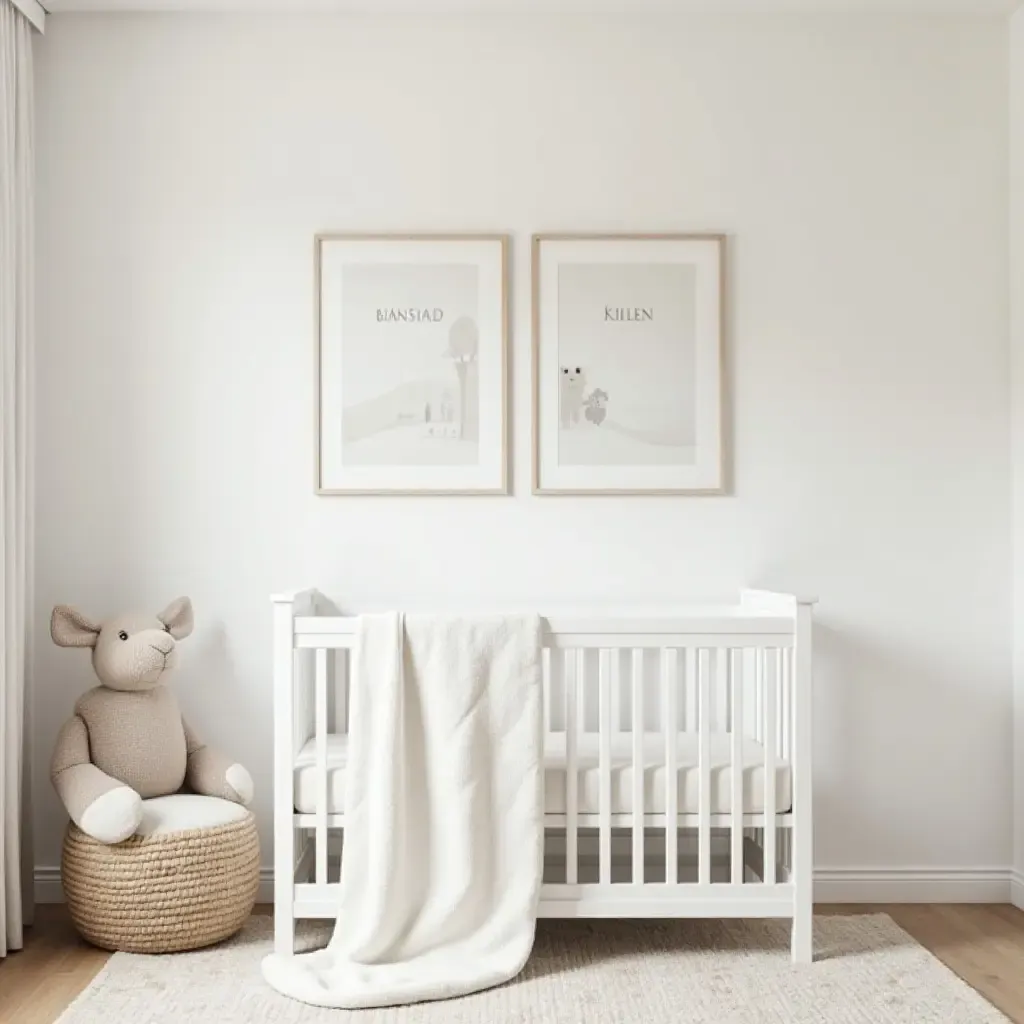 a photo of a small nursery with personalized wall art