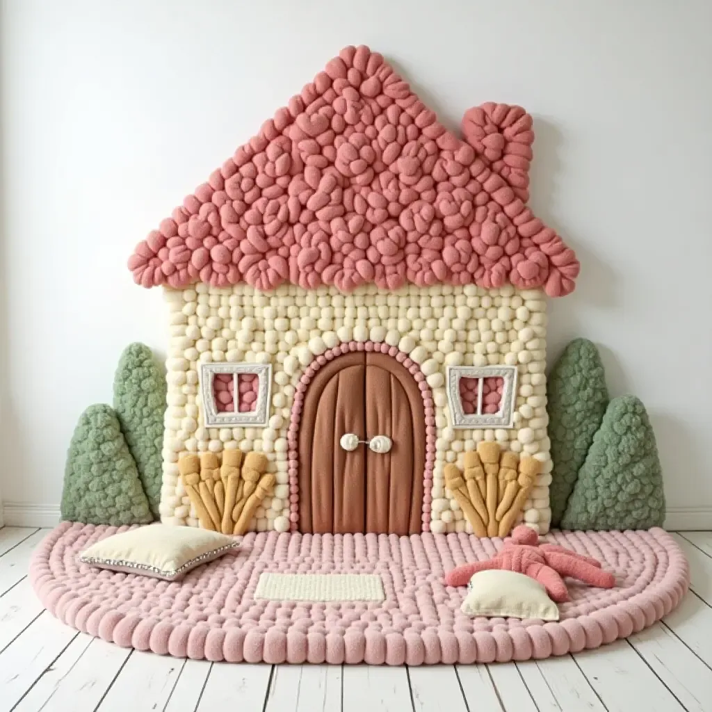 a photo of a rug shaped like a cozy house for imaginative play