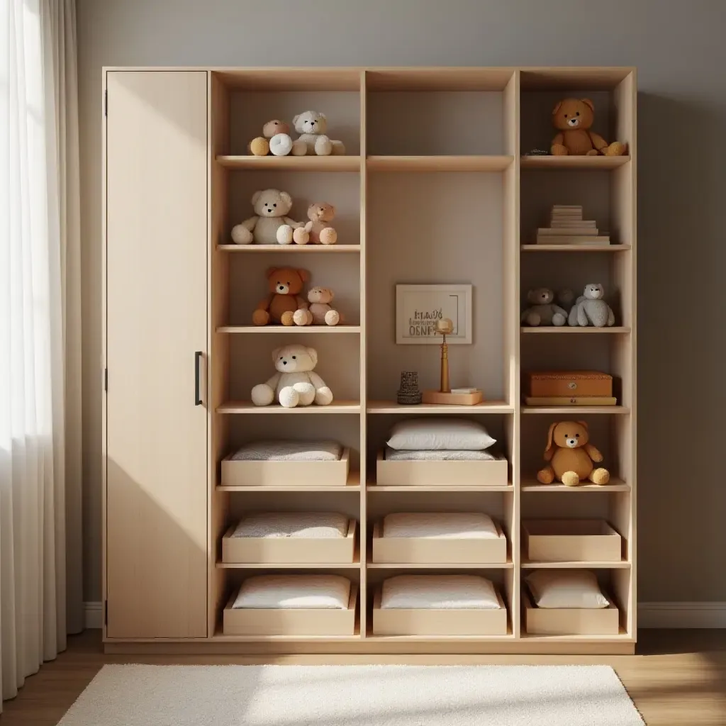 a photo of a chic toy storage solution with a glamorous design