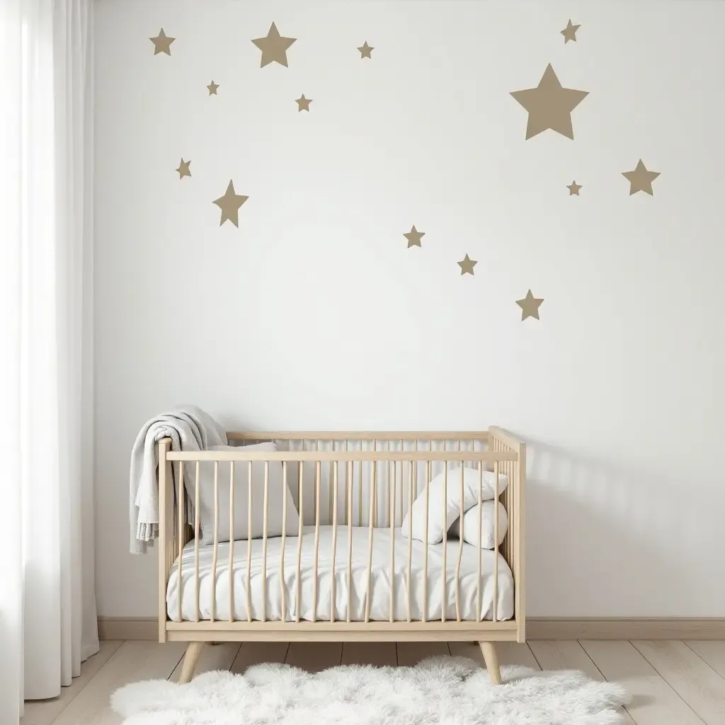 a photo of a nursery with metallic silver wall decals