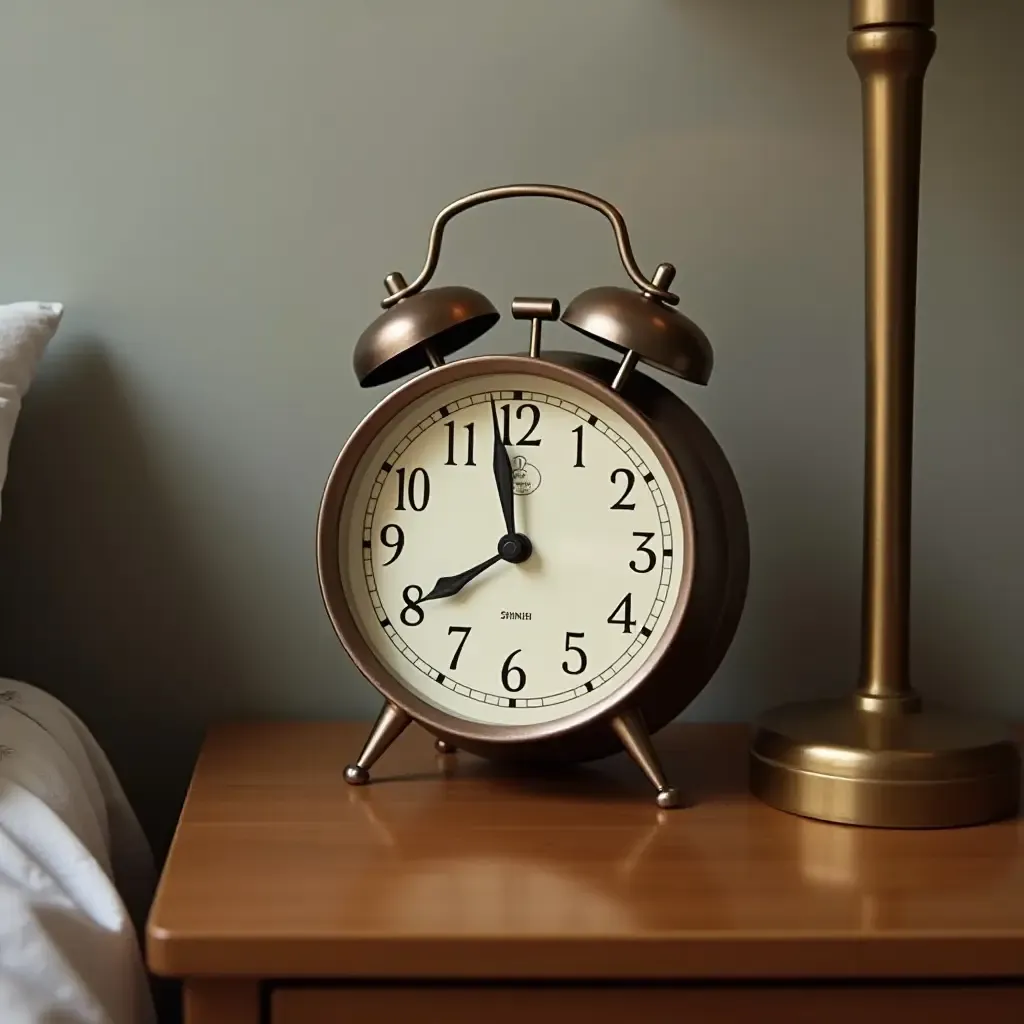 a photo of a vintage-inspired clock on a nightstand