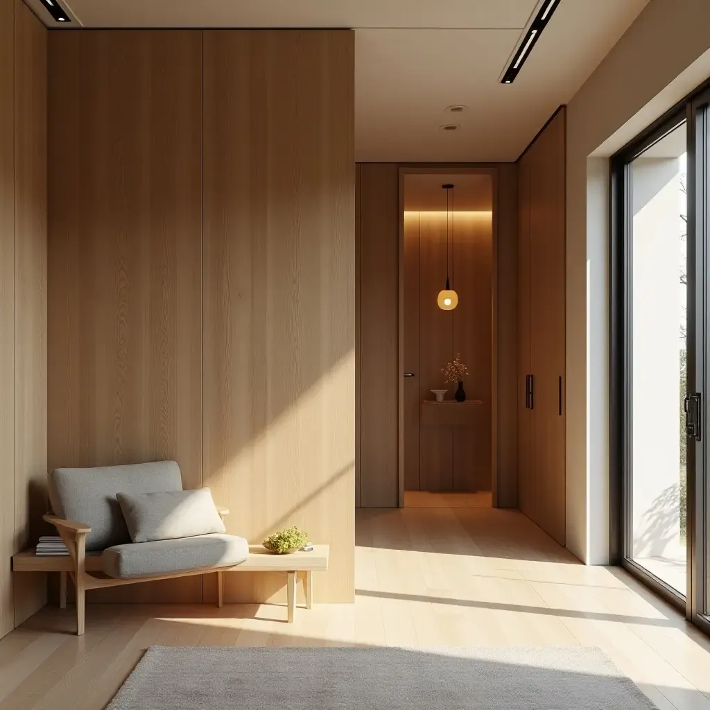 a photo of a wooden partition separating the hall from living space