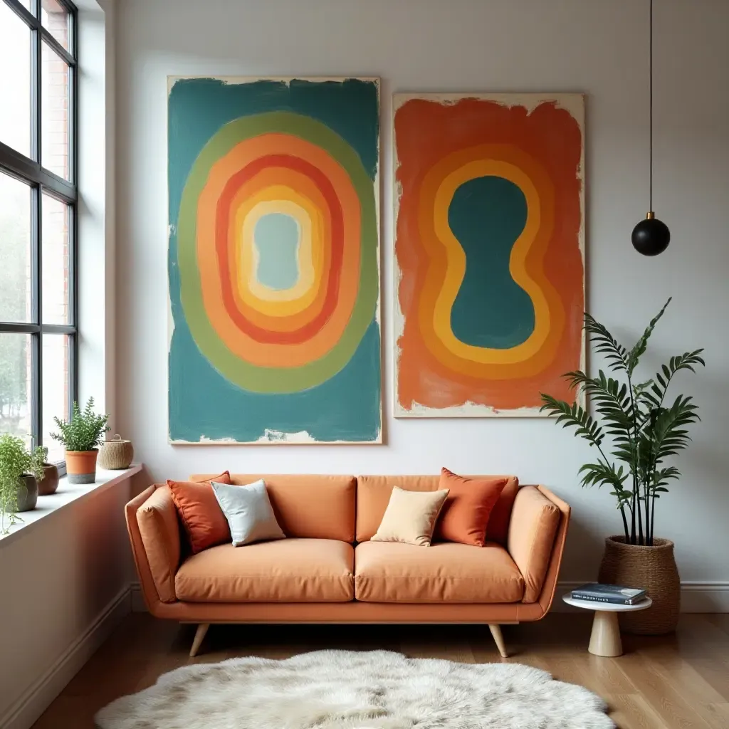 a photo of a funky retro wall art display in a studio