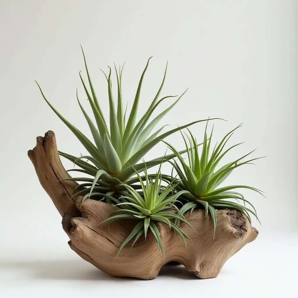 a photo of a unique driftwood arrangement with air plants