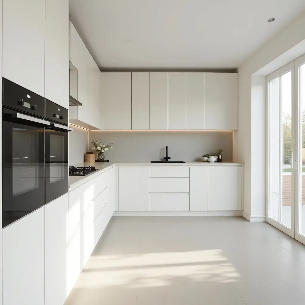 a photo of a minimalist kitchen with integrated appliances and clean lines