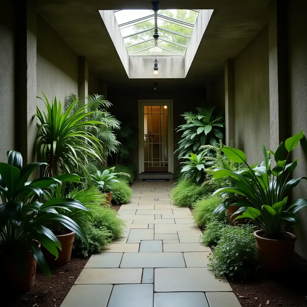 a photo of a basement green space with indoor plants