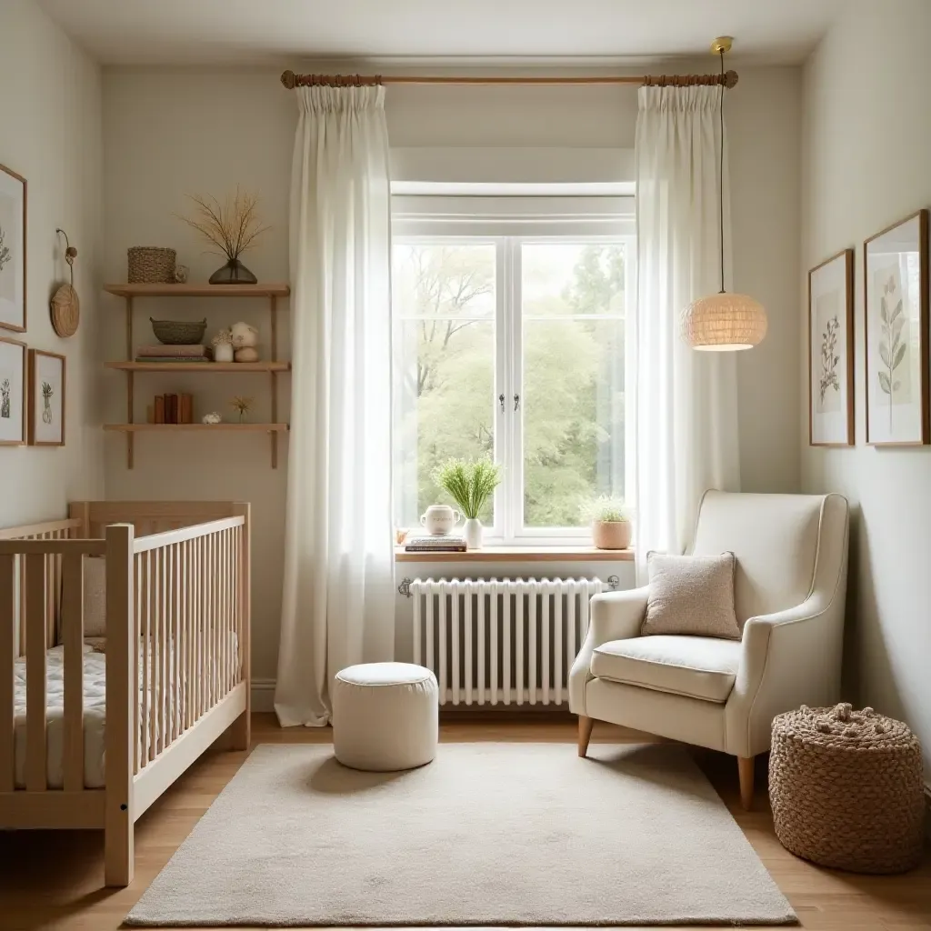 a photo of a nursery with a cozy, cottage-like atmosphere and decor