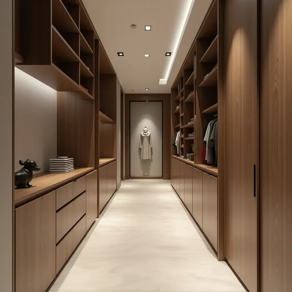 a photo of a trendy corridor with a mix of open and closed storage