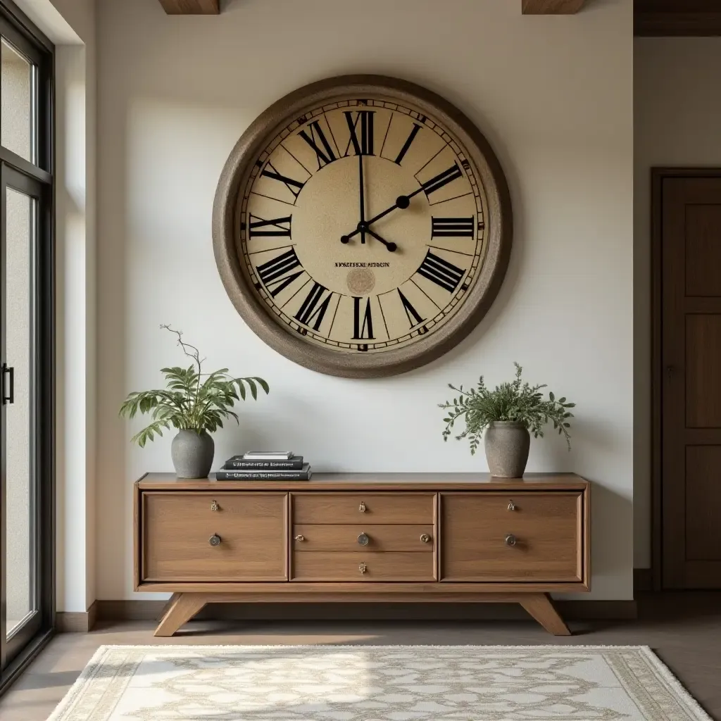 a photo of a vintage wall clock adding character to an entrance