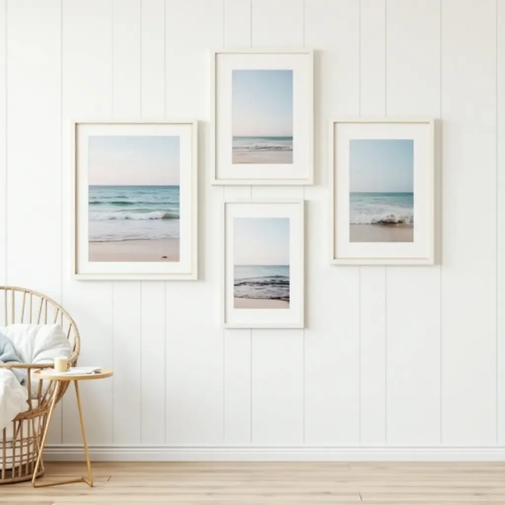 a photo of a collection of framed beach photos on the wall