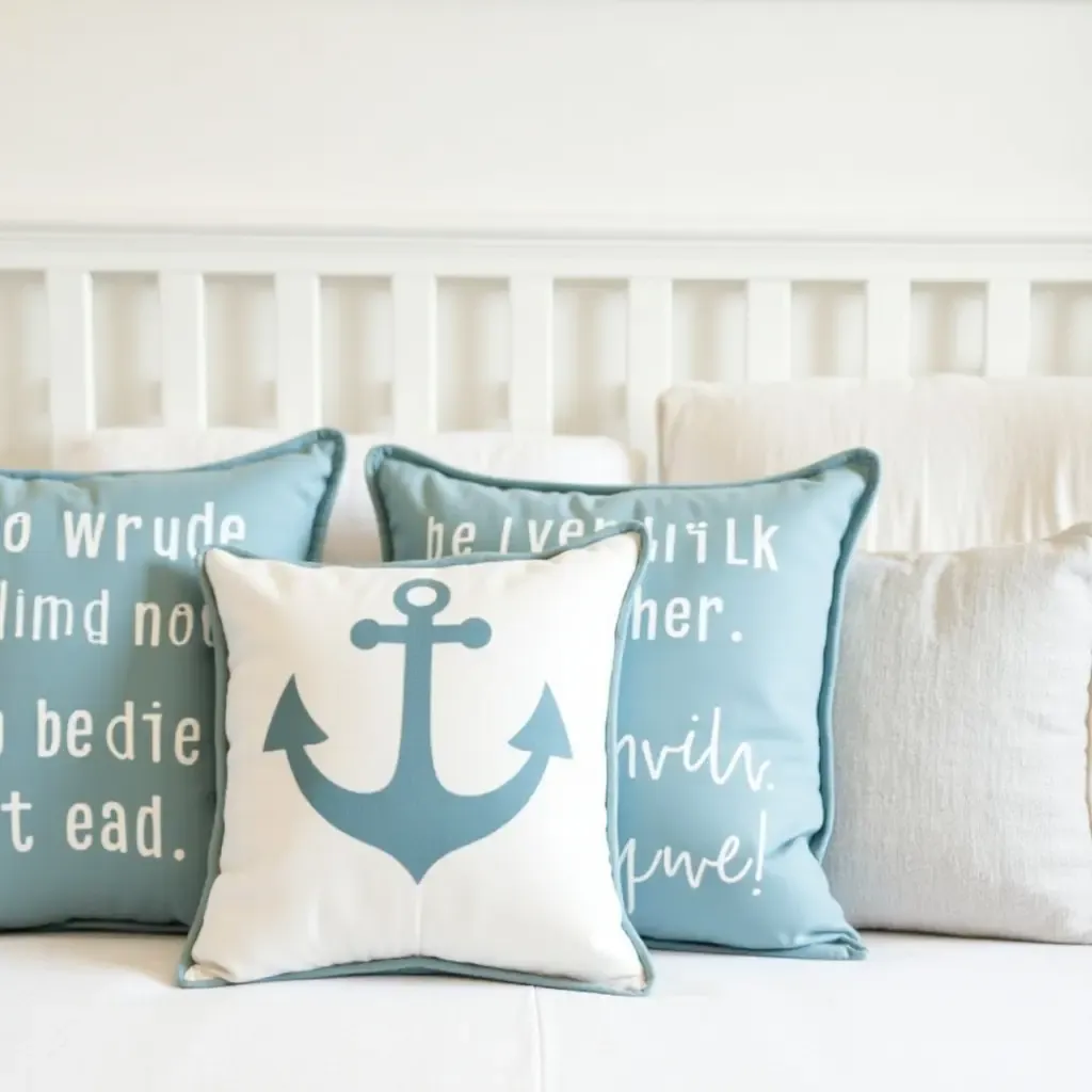 a photo of a nautical-themed nursery with ocean-inspired throw pillows