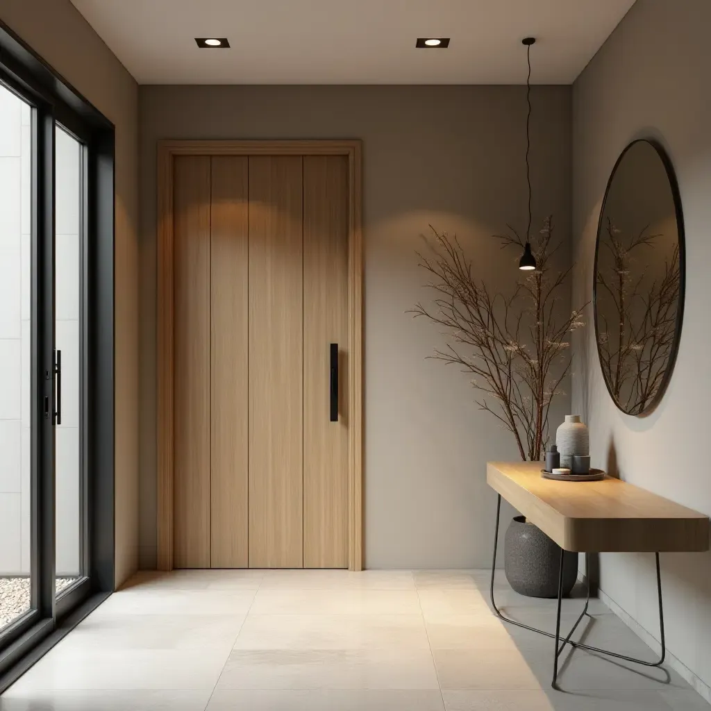 a photo of a small entrance hall featuring a sliding door design