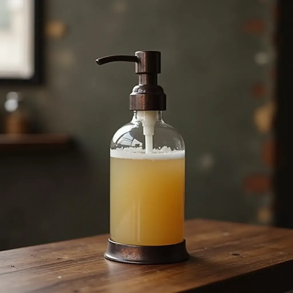 a photo of a vintage-inspired soap dispenser in an industrial setting