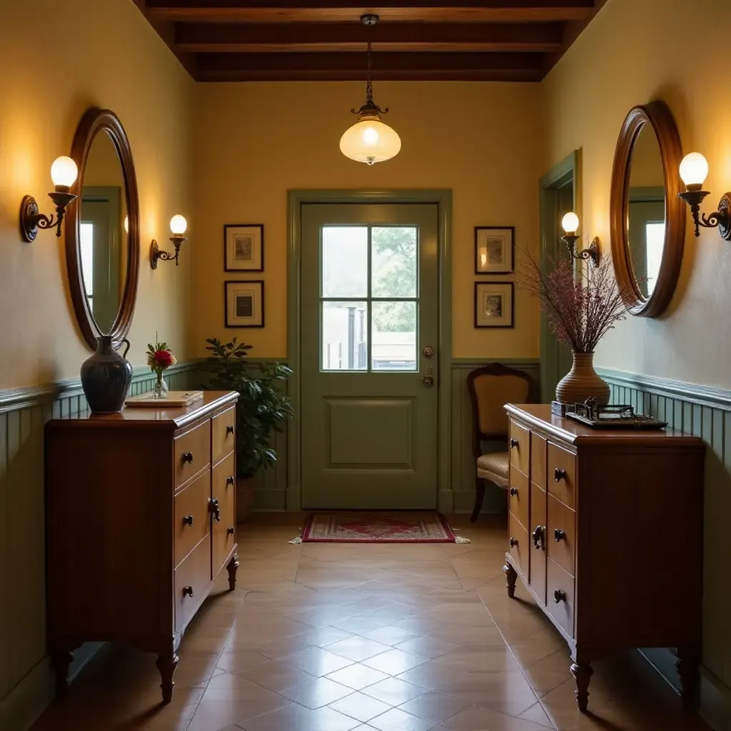 a photo of a retro entry hall featuring a mix of vintage styles