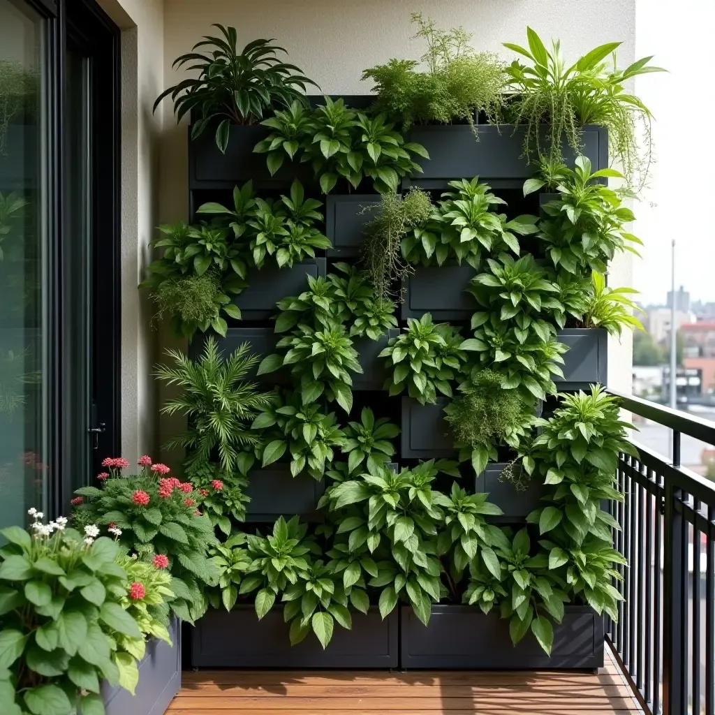 a photo of a vertical garden on a small balcony