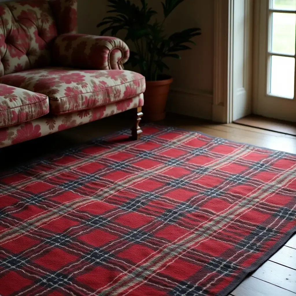 a photo of a classic tartan rug for a cozy feel