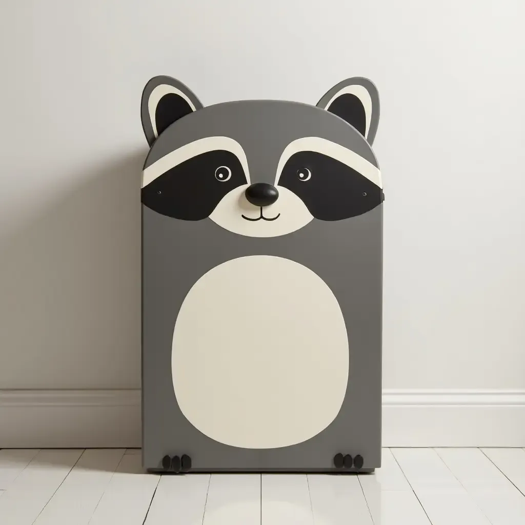 a photo of a playful raccoon-themed storage solution