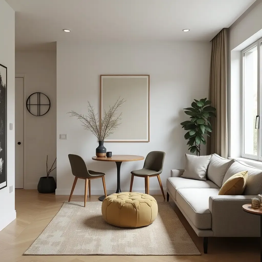 a photo of a small living room dining room combo featuring a cozy nook