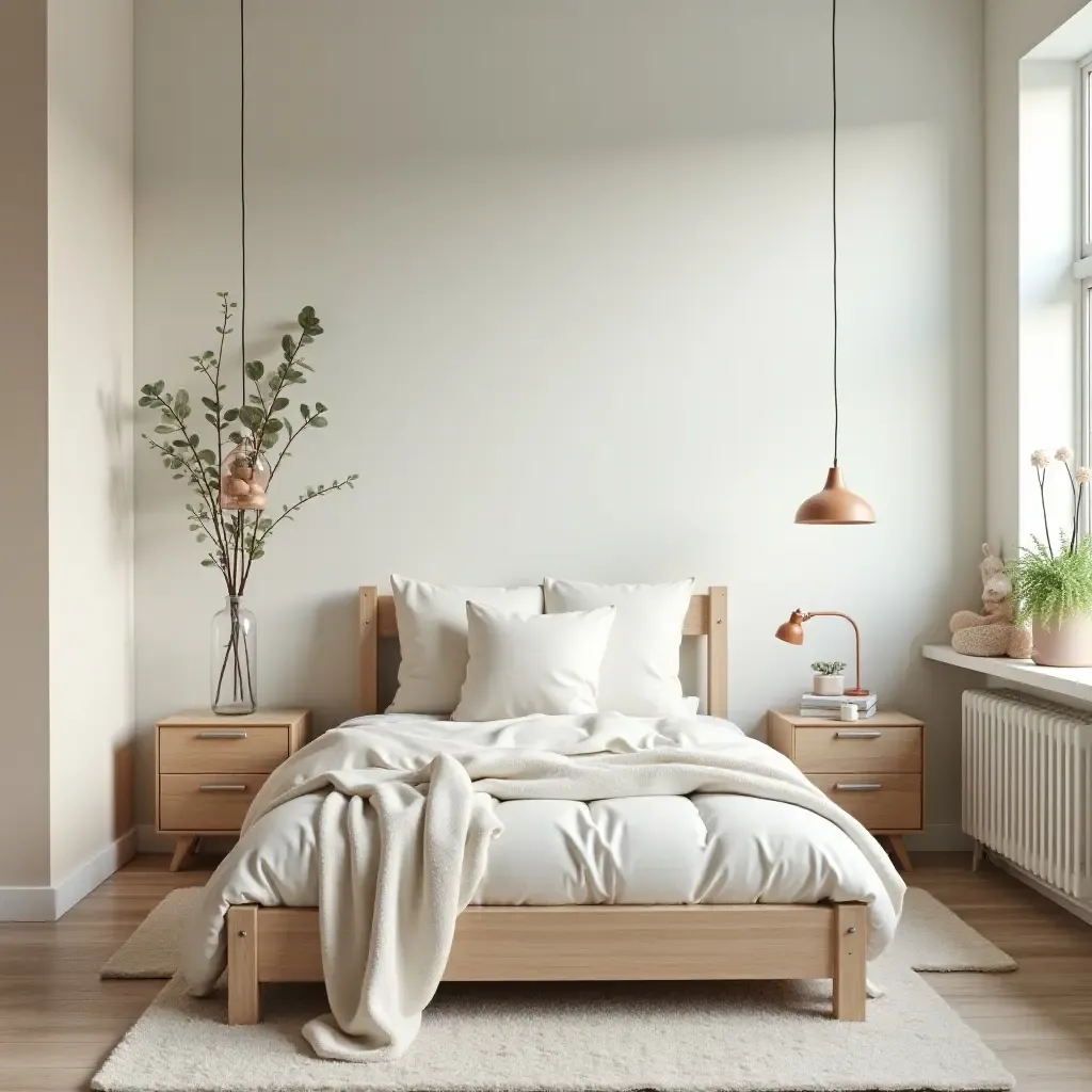 a photo of a serene children&#x27;s bedroom with a nature-inspired color palette and decor