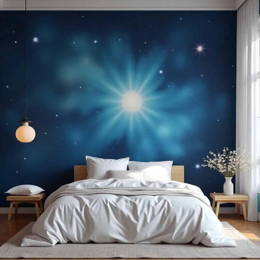 a photo of a dreamy celestial-themed wall mural