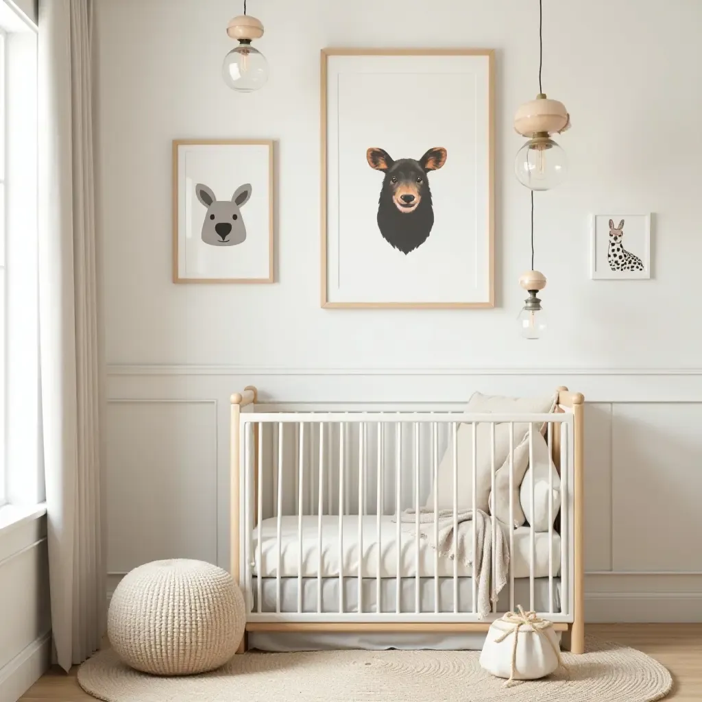 a photo of a nursery featuring retro animal prints