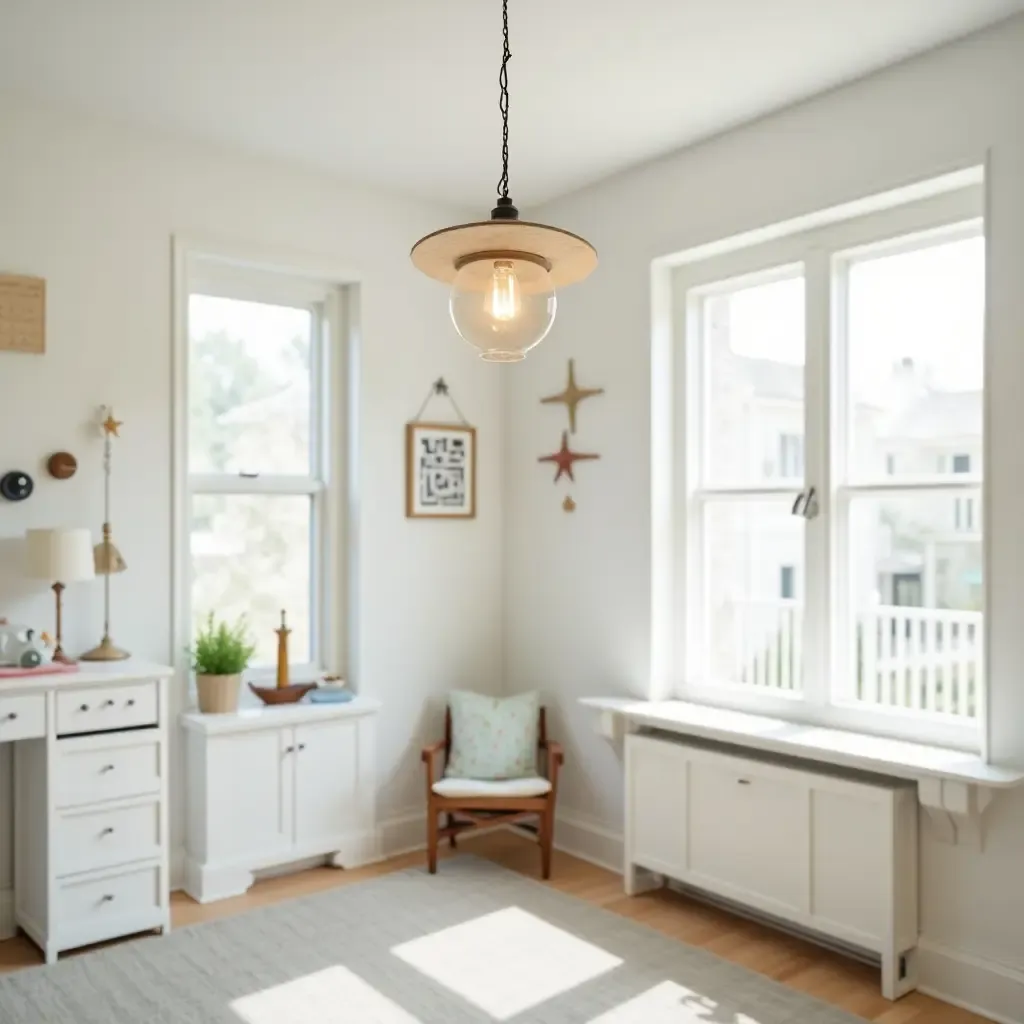 a photo of a nautical-themed pendant light in a beach-inspired kids&#x27; room