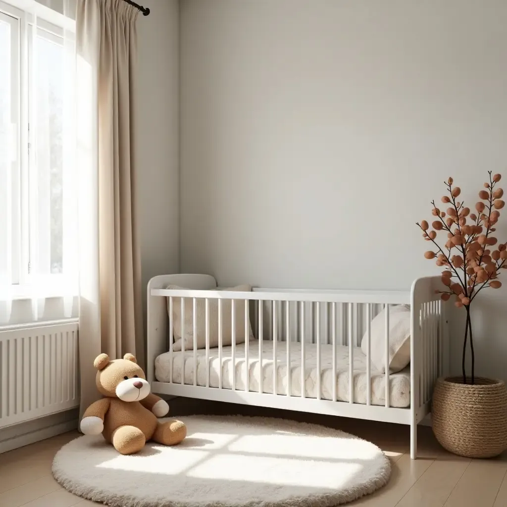 a photo of a nursery featuring a reading nook with a soft, plush carpet