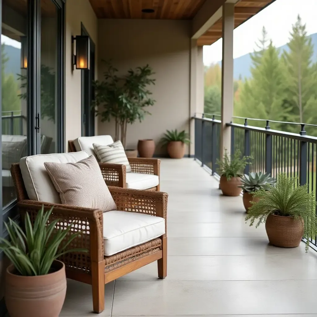 a photo of a balcony with throw pillows in seasonal themes