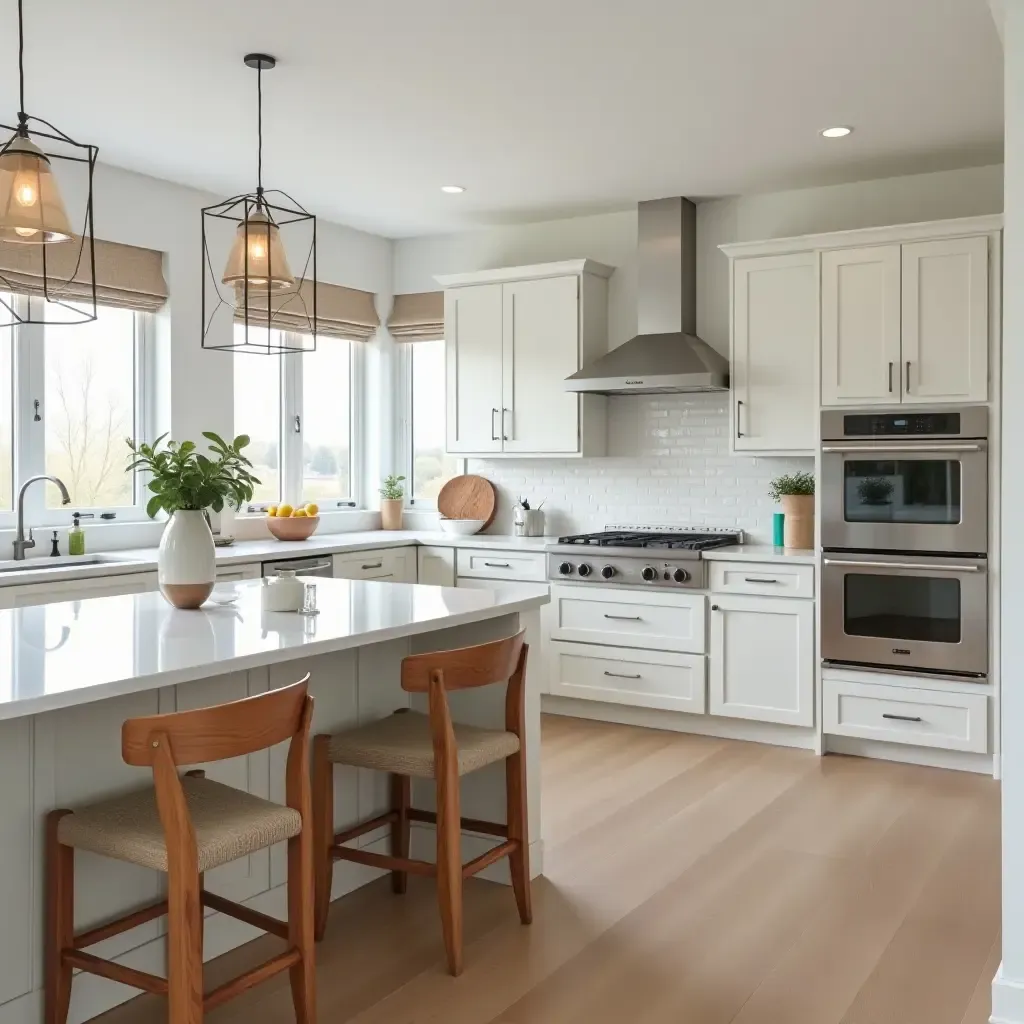 a photo of a kitchen with wooden accent chairs