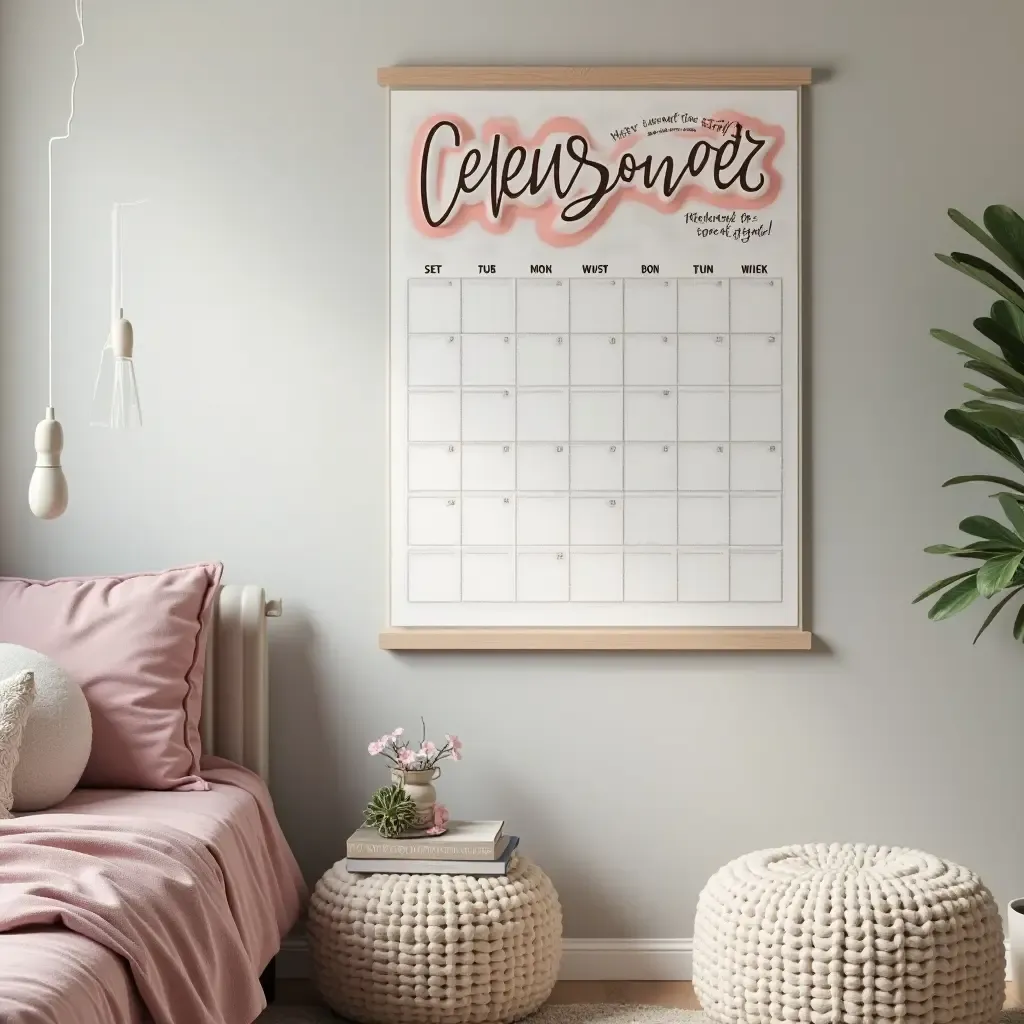 a photo of a personalized calendar wall in a teenager&#x27;s bedroom