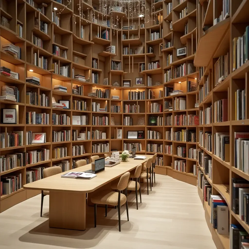 a photo of a library with a rotating shelf system for easy access