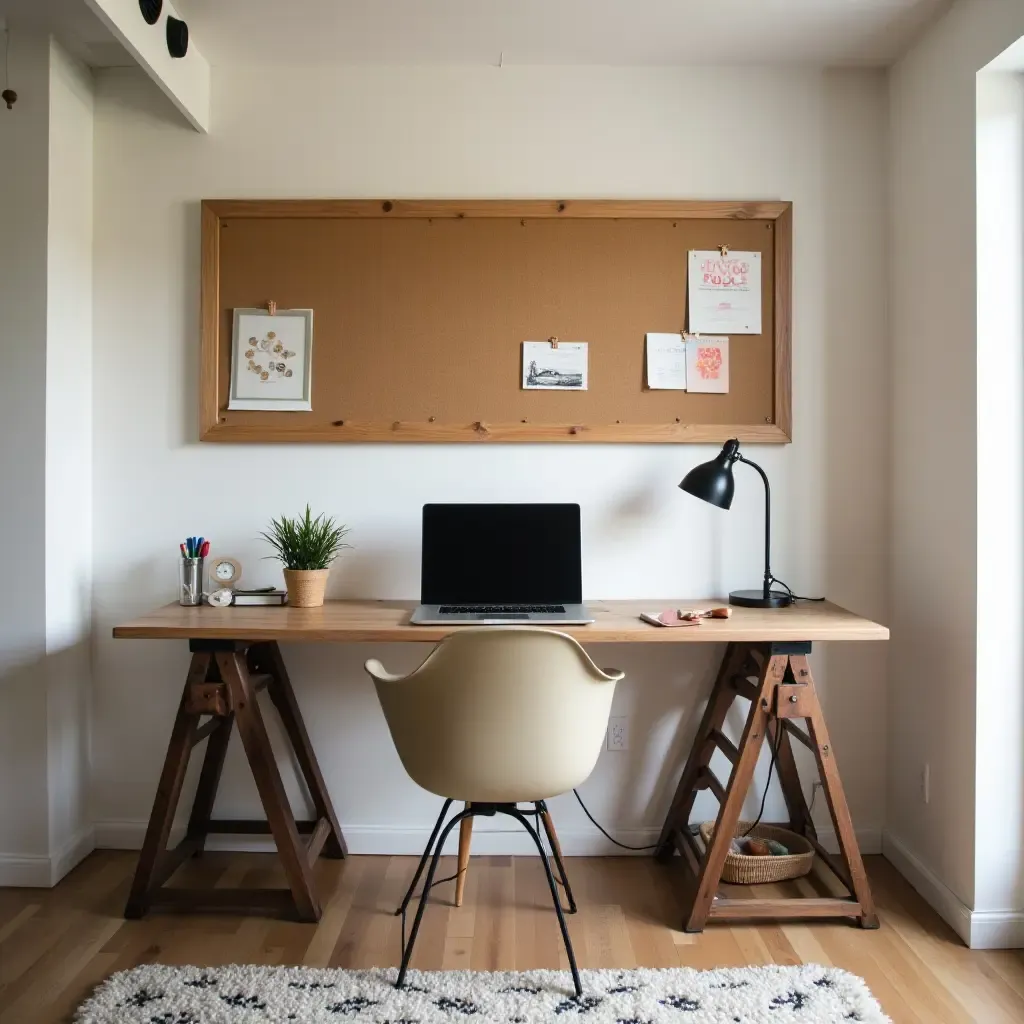 a photo of a basement workspace with creative DIY bulletin boards